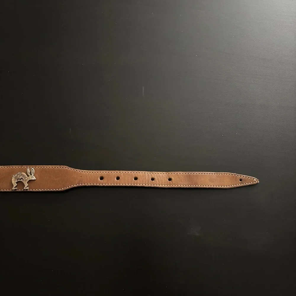 Vintage 1990 Silver Creek Leather Belt w Western‎ Charm Attached Sz 26 Boho